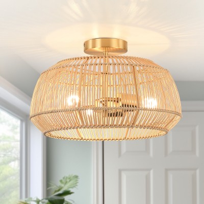 Lyril Boho Rattan Semi Flush Mount Ceiling Light