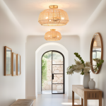 Lyril Boho Rattan Semi Flush Mount Ceiling Light