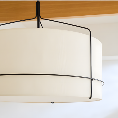 Bravos Rustic White Fabric Drum Pendant Light