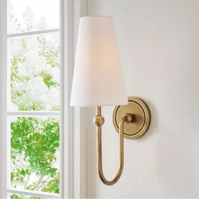 Azon Country Linen Brass Swan Neck Wall Light