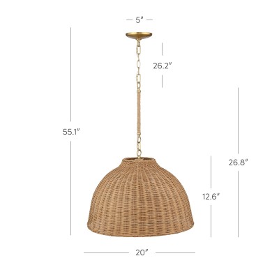 Jirax Farmhouse Rattan Dome Pendant Light
