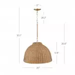 Jirax Farmhouse Rattan Dome Pendant Light