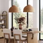 Jirax Farmhouse Rattan Dome Pendant Light