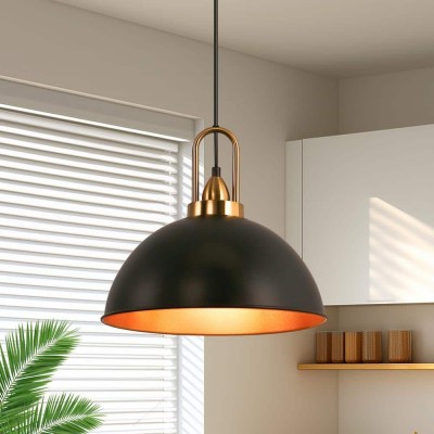 Gleamix Industrial Black Metal Dome Pendant Light