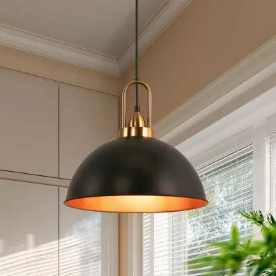 Gleamix Industrial Black Metal Dome Pendant Light Gleamix Industrial Black Metal Dome Pendant Light