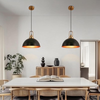 Gleamix Industrial Black Metal Dome Pendant Light
