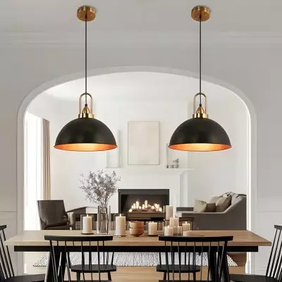 Gleamix Industrial Black Metal Dome Pendant Light Gleamix Industrial Black Metal Dome Pendant Light