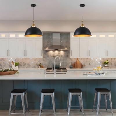 Gleamix Industrial Black Metal Dome Pendant Light