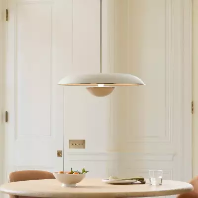 Iirav Minimalist Cream Metal Disc Pendant Light Iirav Minimalist Cream Metal Disc Pendant Light