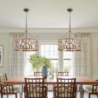 Wagner Farmhouse 4-Light Drum Wood Chandelier Wagner Farmhouse 4-Light Drum Wood Chandelier