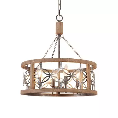 Wagner Farmhouse 4-Light Drum Wood Chandelier
