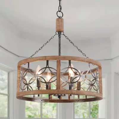 Wagner Farmhouse 4-Light Drum Wood Chandelier Wagner Farmhouse 4-Light Drum Wood Chandelier