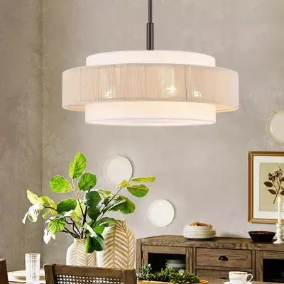Tim Scandinavian Tiered Fabric Drum Chandelier Tim Scandinavian Tiered Fabric Drum Chandelier