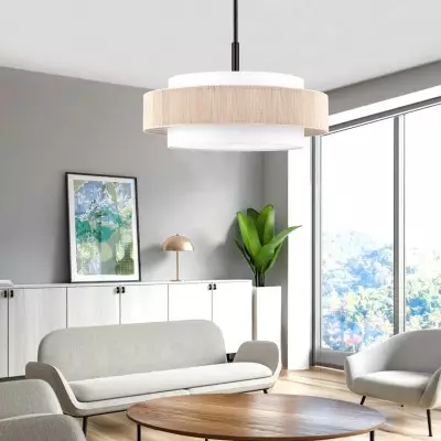 Tim Scandinavian Tiered Fabric Drum Chandelier Tim Scandinavian Tiered Fabric Drum Chandelier