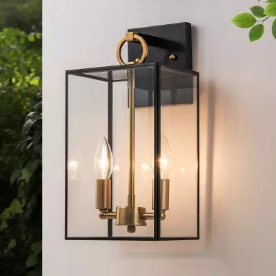 Lindsay Farmhouse Black And Brass Outdoor Lantern Wall Light Lindsay Farmhouse Black And Brass Outdoor Lantern Wall Light