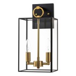 Lindsay Farmhouse Black And Brass Outdoor Lantern Wall Light
