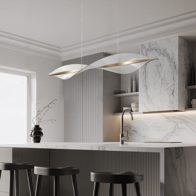 Delfino Nordic Gold Wave Led Acrylic Linear Chandelier Delfino Nordic Gold Wave Led Acrylic Linear Chandelier