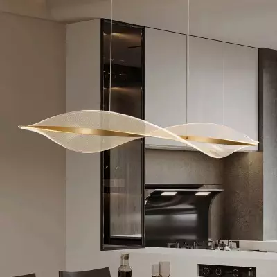 Delfino Nordic Gold Wave Led Acrylic Linear Chandelier Delfino Nordic Gold Wave Led Acrylic Linear Chandelier