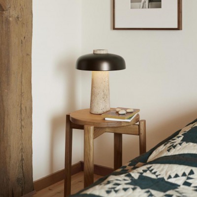 Salma Travertine Mushroom LED Table Lamp Salma Travertine Mushroom LED Table Lamp