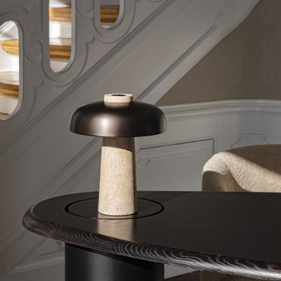 Salma Travertine Mushroom LED Table Lamp Salma Travertine Mushroom LED Table Lamp