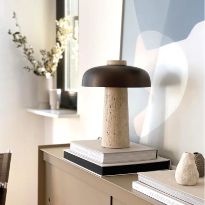 Salma Travertine Mushroom LED Table Lamp Salma Travertine Mushroom LED Table Lamp