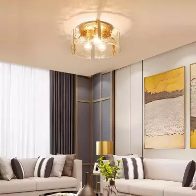 Ozu Modern Water Ripple Glass Drum Flush Mount Light Ozu Modern Water Ripple Glass Drum Flush Mount Light