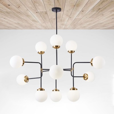 Ava Creative 12 Lights Globe Milk Glass Linear Chandelier Ava Creative 12 Lights Globe Milk Glass Linear Chandelier