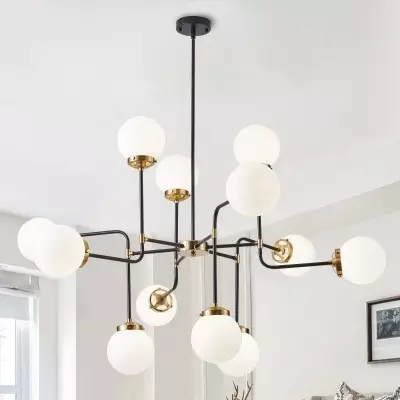 Ava Creative 12 Lights Globe Milk Glass Linear Chandelier Ava Creative 12 Lights Globe Milk Glass Linear Chandelier