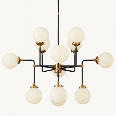 Ava Creative 12 Lights Globe Milk Glass Linear Chandelier Ava Creative 12 Lights Globe Milk Glass Linear Chandelier