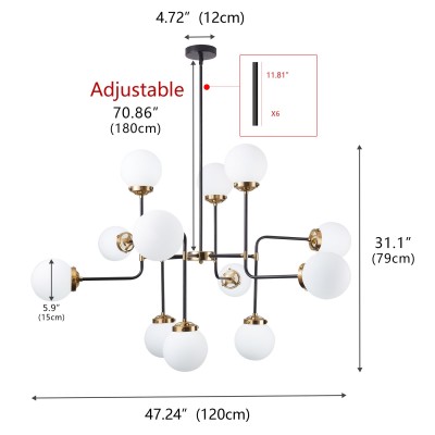Ava Creative 12 Lights Globe Milk Glass Linear Chandelier Ava Creative 12 Lights Globe Milk Glass Linear Chandelier
