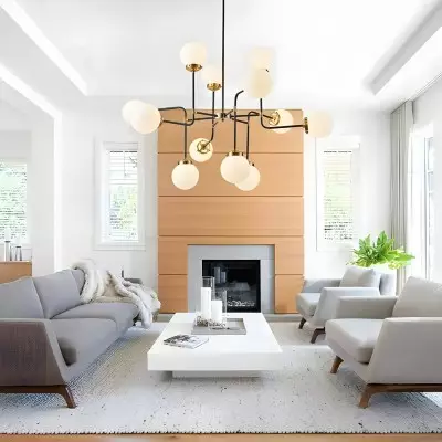 Ava Creative 12 Lights Globe Milk Glass Linear Chandelier Ava Creative 12 Lights Globe Milk Glass Linear Chandelier