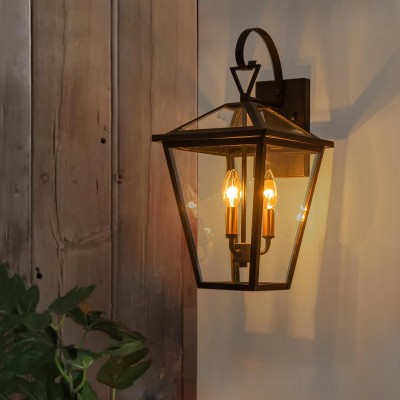 Douglas Industrial Black Metal Lantern Wall Sconce
