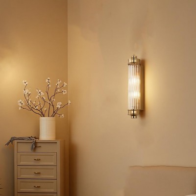 Raelin Retro Cylindrical Ribbed Glass Sconce Raelin Retro Cylindrical Ribbed Glass Sconce
