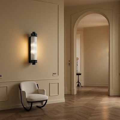 Raelin Retro Cylindrical Ribbed Glass Sconce Raelin Retro Cylindrical Ribbed Glass Sconce