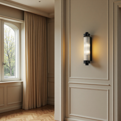 Raelin Retro Cylindrical Ribbed Glass Sconce Raelin Retro Cylindrical Ribbed Glass Sconce
