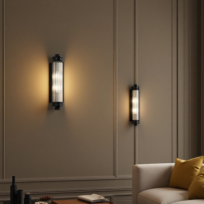 Raelin Retro Cylindrical Ribbed Glass Sconce Raelin Retro Cylindrical Ribbed Glass Sconce