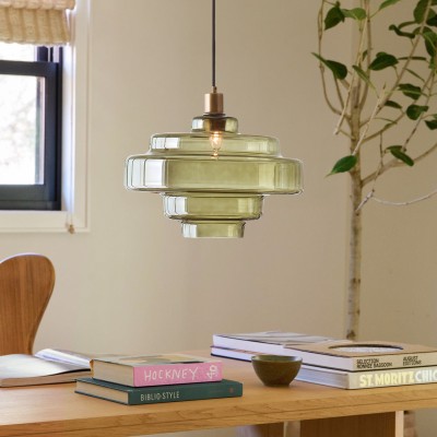 Yves Contemporary Tiered Green Glass Pendant Light Yves Contemporary Tiered Green Glass Pendant Light
