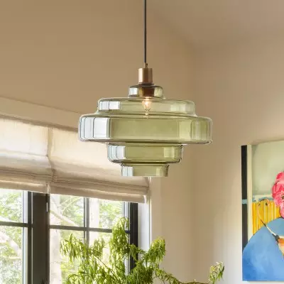 Yves Contemporary Tiered Green Glass Pendant Light Yves Contemporary Tiered Green Glass Pendant Light