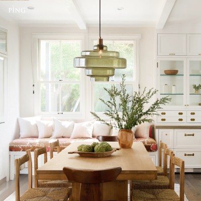 Yves Contemporary Tiered Green Glass Pendant Light Yves Contemporary Tiered Green Glass Pendant Light