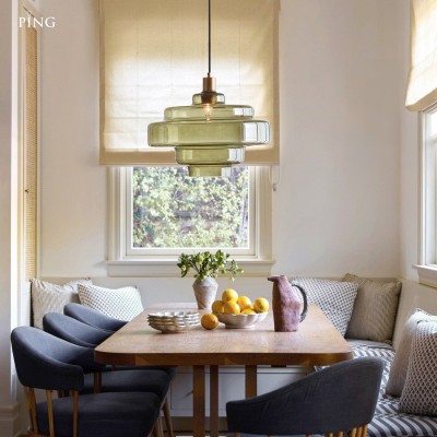 Yves Contemporary Tiered Green Glass Pendant Light Yves Contemporary Tiered Green Glass Pendant Light