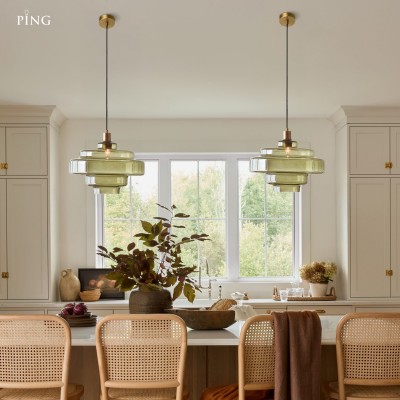 Yves Contemporary Tiered Green Glass Pendant Light Yves Contemporary Tiered Green Glass Pendant Light