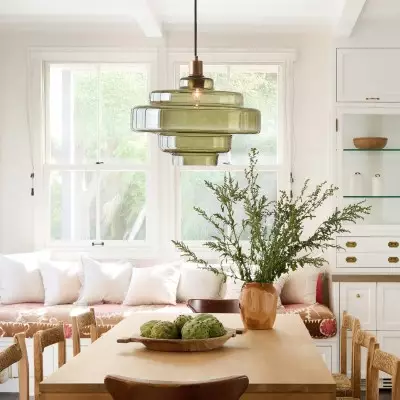 Yves Contemporary Tiered Green Glass Pendant Light Yves Contemporary Tiered Green Glass Pendant Light