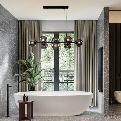 Malley Modern 8-Light Black Globe Glass Chandelier Malley Modern 8-Light Black Globe Glass Chandelier