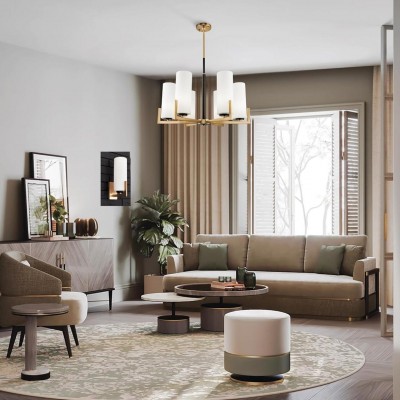 Lune Farmhouse Milk Glass Cylindrical Shade Chandelier Lune Farmhouse Milk Glass Cylindrical Shade Chandelier