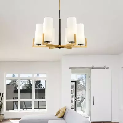 Lune Farmhouse Milk Glass Cylindrical Shade Chandelier Lune Farmhouse Milk Glass Cylindrical Shade Chandelier