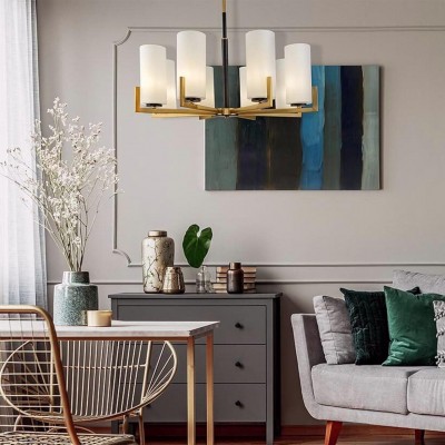 Lune Farmhouse Milk Glass Cylindrical Shade Chandelier Lune Farmhouse Milk Glass Cylindrical Shade Chandelier