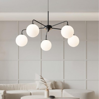Maytoni Modern 5 Lights White Glass Globe Chandelier Maytoni Modern 5 Lights White Glass Globe Chandelier