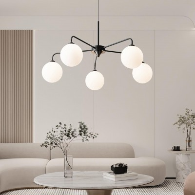 Maytoni Modern 5 Lights White Glass Globe Chandelier Maytoni Modern 5 Lights White Glass Globe Chandelier