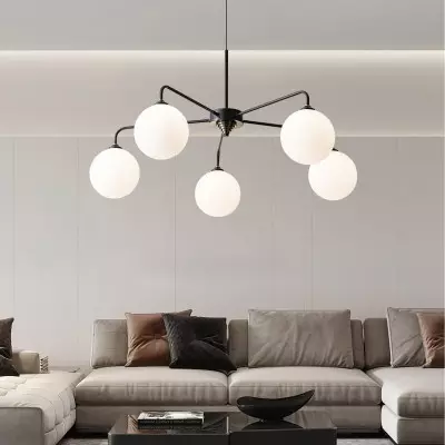 Maytoni Modern 5 Lights White Glass Globe Chandelier Maytoni Modern 5 Lights White Glass Globe Chandelier