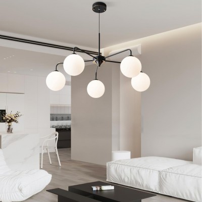 Maytoni Modern 5 Lights White Glass Globe Chandelier Maytoni Modern 5 Lights White Glass Globe Chandelier